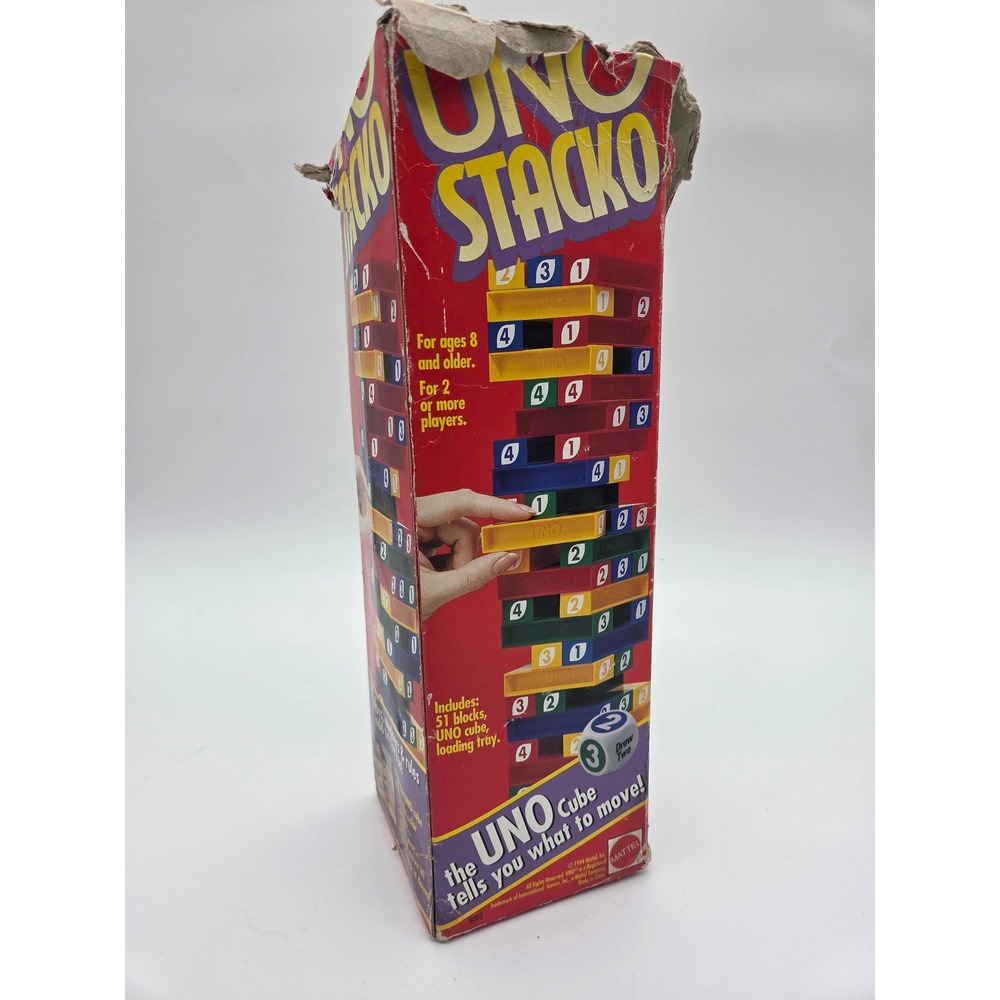 Mattel Uno Stacko Game OS Multicolor Kids Vintage 1994 Stacking Block Game 9003